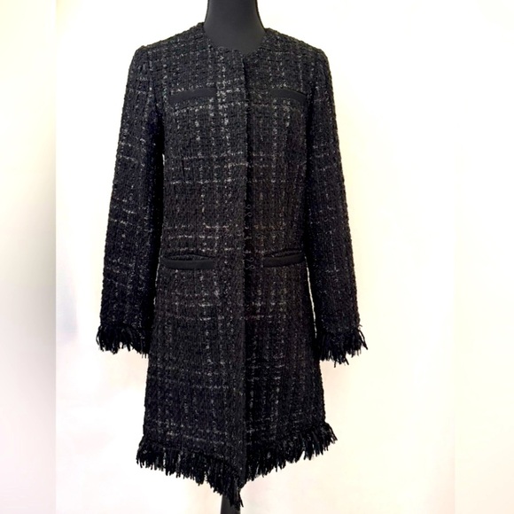 Vertigo Paris Tweed Boucle Wool Blend Fringe Trench Jacket Coat, Size XS - Picture 3 of 15